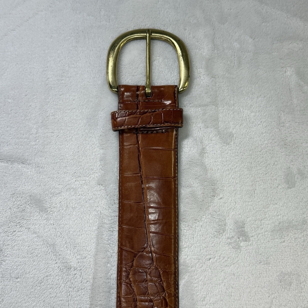 Vintage Eddie Bauer Alligator‎ Grain Leather Belt Brown Brass Buckle USA Medium